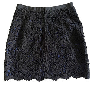 Elie Tahari Skirt Black Blue Bennet Lace Floral Crochet Cotton Zipper Size 14